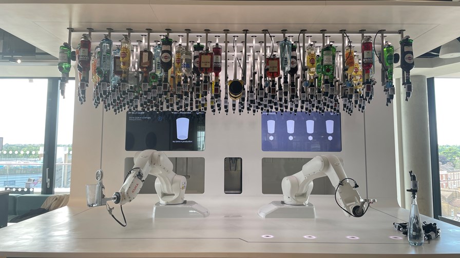 5G robots-barmen at Microsoft engineering centre in Enfield, UK.
