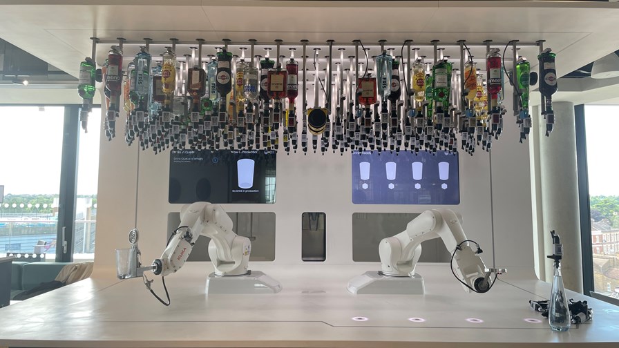 5G robots-barmen at Microsoft engineering centre in Enfield, UK. 5G robots-barmen at Microsoft engineering centre in Enfield, UK.