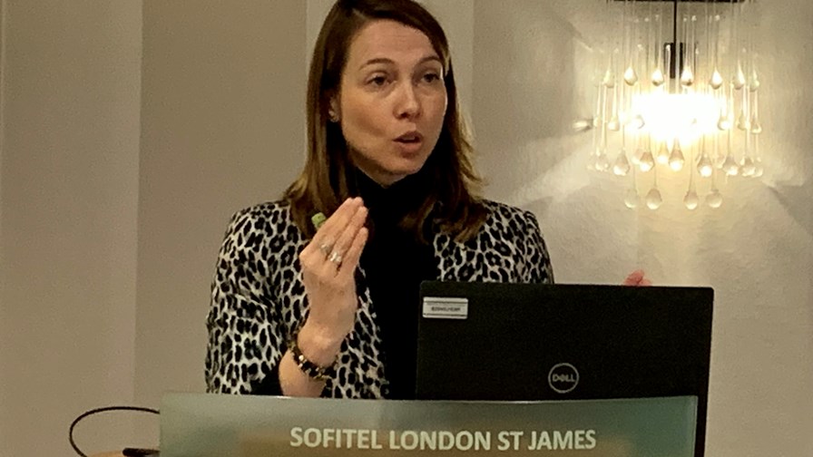 Aliette Mousnier-Lompré, CEO, Orange Business, presenting her business strategy in London.