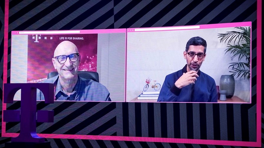DT's Tim Höttges (left) and Google's Sundar Pichai discuss the latest news about the partnership between Deutsche Telekom and Google. DT's Tim Höttges (left) and Google's Sundar Pichai discuss the latest news about the partnership between Deutsche Telekom and Google.