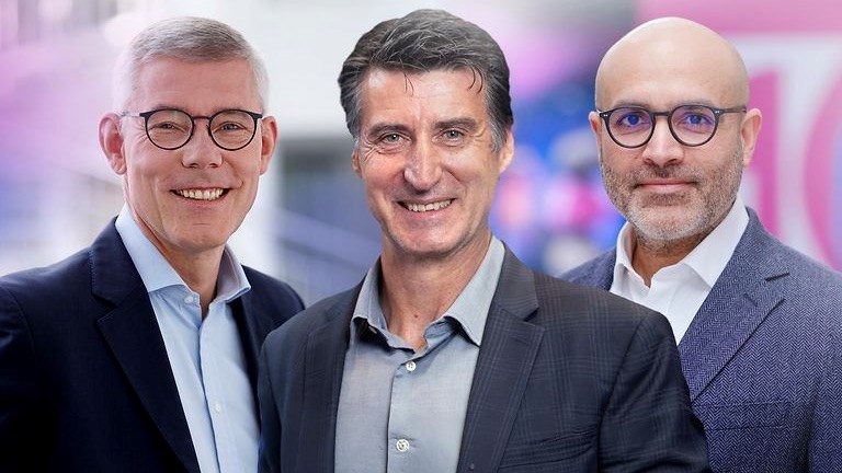 Left to right: Christian Illek, who is stepping down as Deutsche Telekom CFO; Jan Hofmeyr, DT's incoming Board Member for Product and Technology; and Dhananjay Mirchandani, who will become CFO on 1 May, 2027.