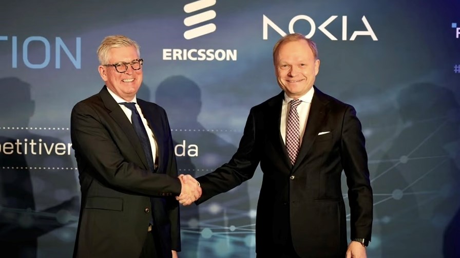 Ericsson CEO Börje Ekholm (left) and Nokia CEO Pekka Lundmark (right) open the A New Industrial Ambition for Europe Summit in Brussels.