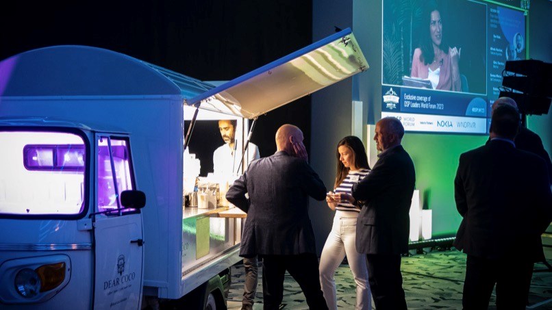 DSP Leaders World Forum 2023 attendees line up for their next caffeine hit at the Dear Coco truck. DSP Leaders World Forum 2023 attendees line up for their next caffeine hit at the Dear Coco truck.