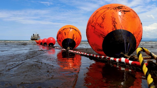 The PLDT team lands the Apricot subsea cable at Digos in the Davao region of the Philippines.