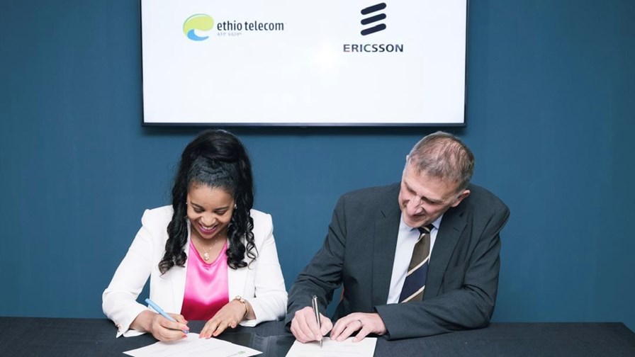 Ethio Telecom CEO Frehiwot Tamiru (left) signs the expansion deal with Ericsson.