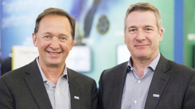 EXFO founder and Executive Chairman Germain Lamonde (left) with CEO Philippe Morin EXFO founder and Executive Chairman Germain Lamonde (left) with CEO Philippe Morin