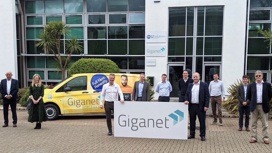 Key members of the Giganet team outside the company's offices in Fareham, UK