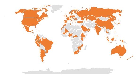 Countries and territories with organisations catalogued as deploying private mobile networks. Source: GSA Private Mobile Networks December 2022 report - Map powered by Bing © Australian Bureau of Statistics, GeoNames, Microsoft, Navinfo, OpenStreetMap, TomTom