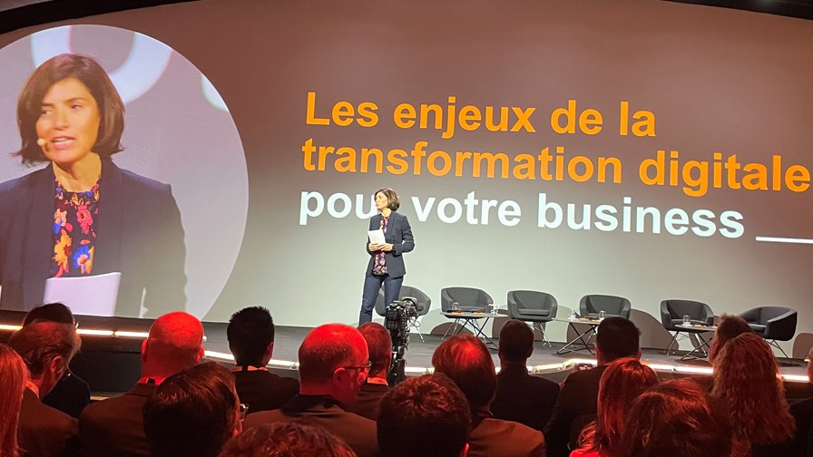 Orange CEO Christel Heydemann addresses the Orange Business Summit in Paris.