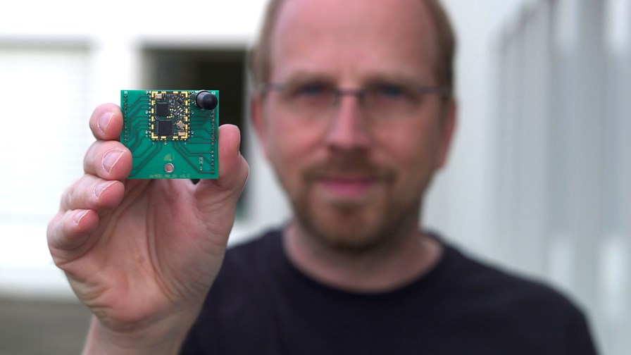 IBM's Thorsten Kramp with a LoRaWAN module © IBM Research