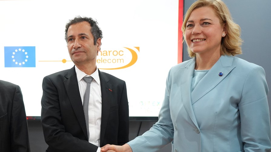 Maroc Telecom's CEO, Mohamed Benchaaboun, meets the EC's head of digital sovereignty, Henna Virkkunen, at Gitex Africa 2026.