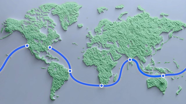 Meta's planned route for the global Project Waterworth subsea cable.