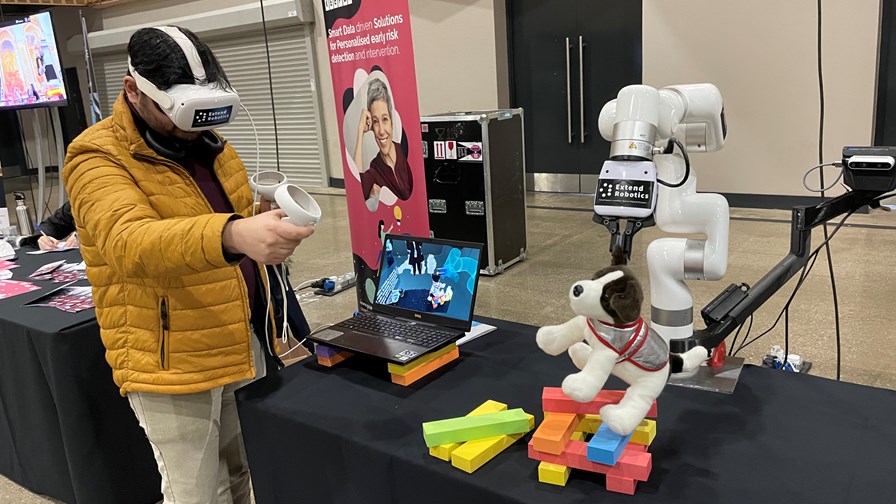 A representative of Extend Robotics demonstrates the company's applications at the MK5G Create showcase. A representative of Extend Robotics demonstrates the company's applications at the MK5G Create showcase.
