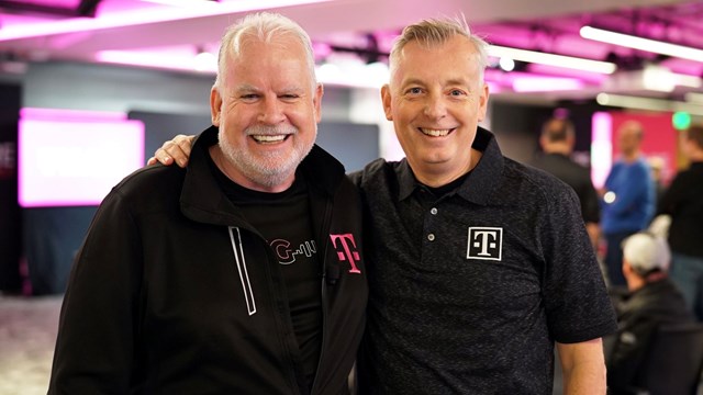 All smiles... T-Mobile's Neville Ray (left) and his successor as president of technology, Ulf Ewaldsson.