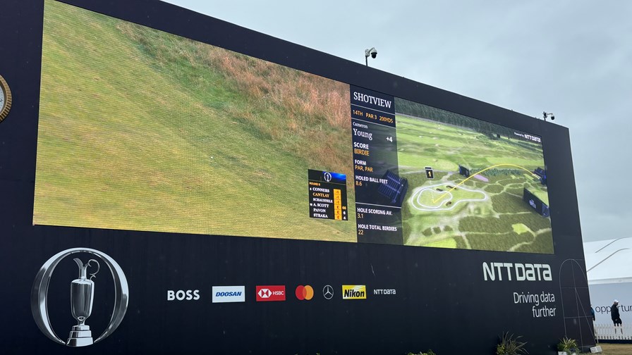 NTT Data's spectator screen at Royal Troon, Scotland NTT Data's spectator screen at Royal Troon, Scotland