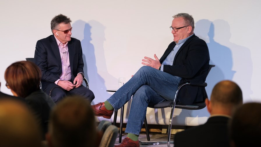 Phil Jordan (right) in conversation with Chris Lewis at The Great Telco Debate 2022.