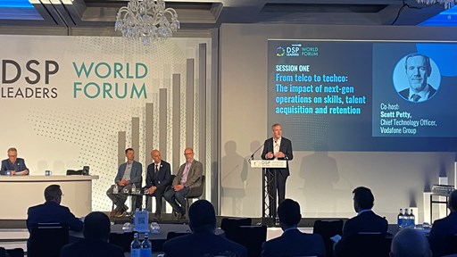 Scott Petty CTO, Vodafone Group, opening the first session at the DSP Leaders World Forum 2023 in Windsor, UK (far right).