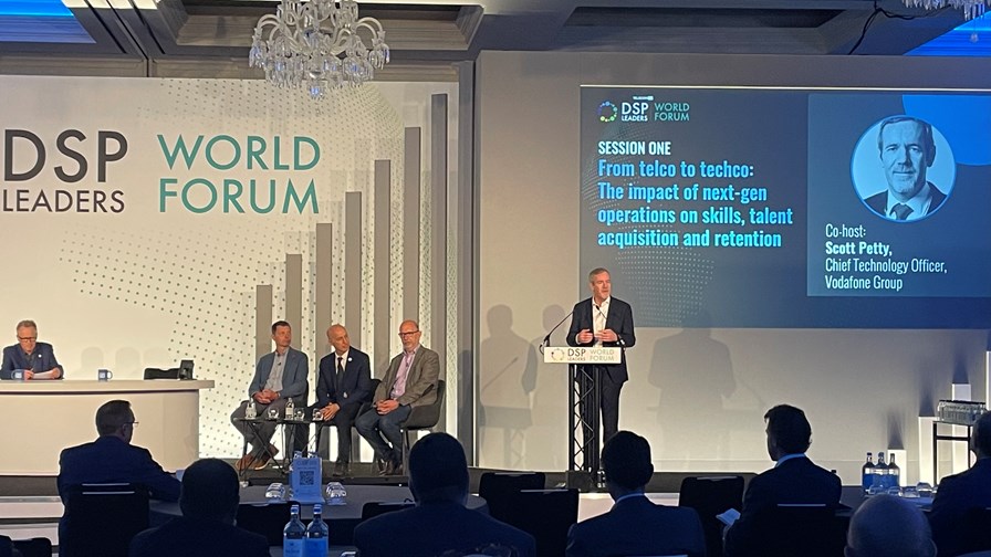 Scott Petty CTO, Vodafone Group, opening the first session at the DSP Leaders World Forum 2023 in Windsor, UK (far right). Scott Petty CTO, Vodafone Group, opening the first session at the DSP Leaders World Forum 2023 in Windsor, UK (far right).