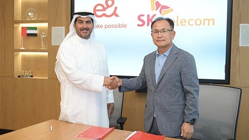 Khalifa Al Shamsi, CEO at e& life (left) with Ha Min-yong, SK Telecom's chief development officer (CDO).