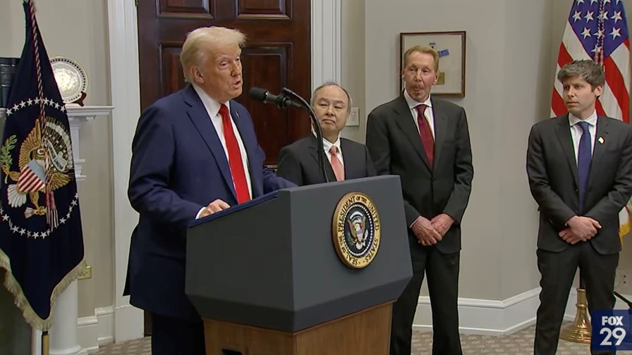 From left to right: US President Donald Trump is joined by SoftBank CEO Masayoshi Son, Oracle CEO Larry Ellison and OpenAI CEO Sam Altman to announce The Stargate Project.