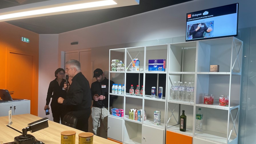 Orange demonstration of a camera which uses 5G and edge computing capabilities to alert when stock at a store needs to be refilled.