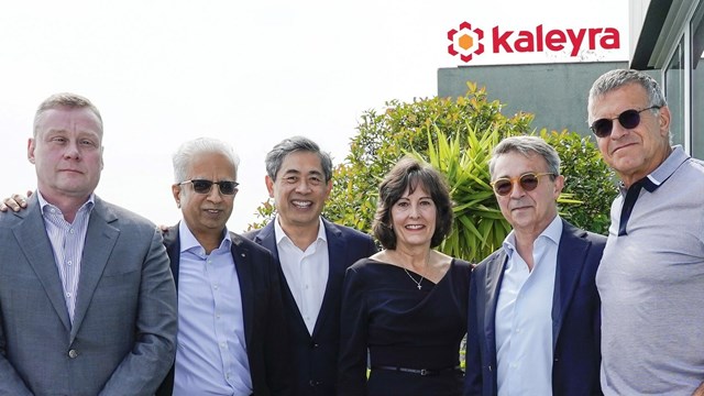 From Left to Right: Troy Reynolds, Chief Legal & Compliance Officer, Tata Communications; Mysore Madhusudhan, EVP - Collaboration and Connected Solutions, Tata Communications; Tri Pham, Chief Strategy Officer, Tata Communications; Kathy Miller, Director Board Member, Kaleyra; Dario Calogero, Founder and CEO, Kaleyra; and Dr. Avi Katz, Chairman of the Board of Directors, Kaleyra.
