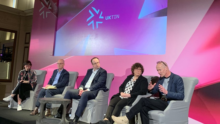 Dr Joe Butler (right), CTO at Digital Catapult, shares his views at the UKTIN launch conference, as the University of Bristol's Professor Dimitra Simeonidou looks on.