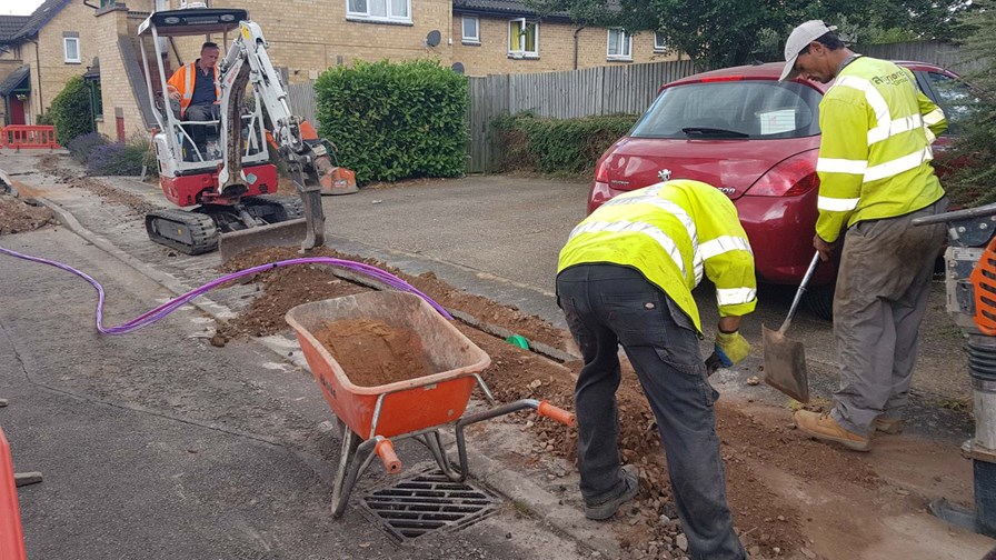 Contractors laying fibre in Milton Keynes, UK