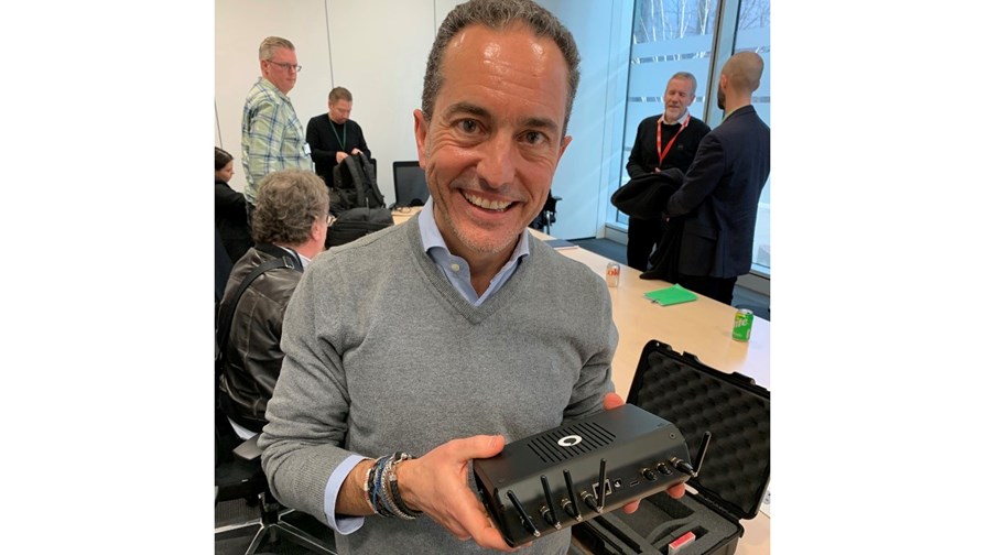 Vodafone's Yago Tenorio shows off the operator's 5G network-in-a-box.